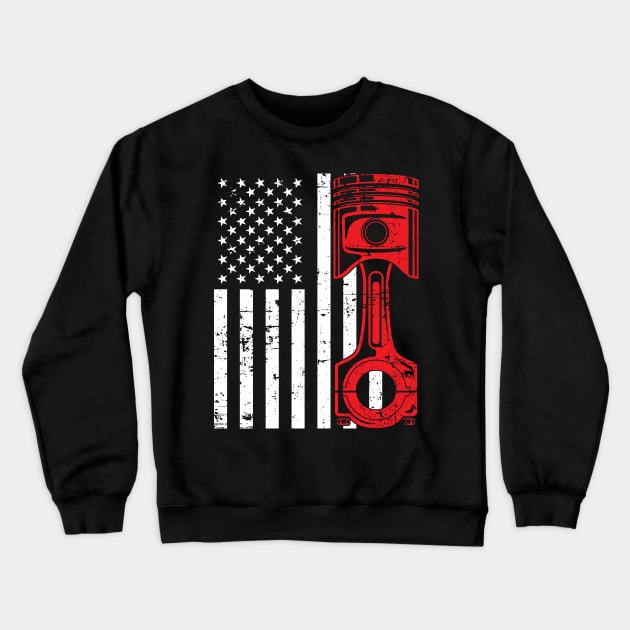 Patriotic American Flag Piston Muscle Car Vintage Distressed Crewneck Sweatshirt by hobrath
